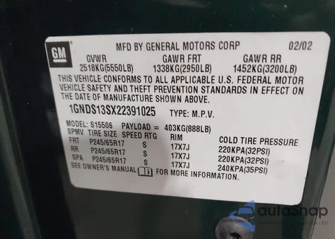 2002 Chevrolet Trailblazer Ltz z USA, uszkodzony, nr VIN 1GNDS13SX22391025